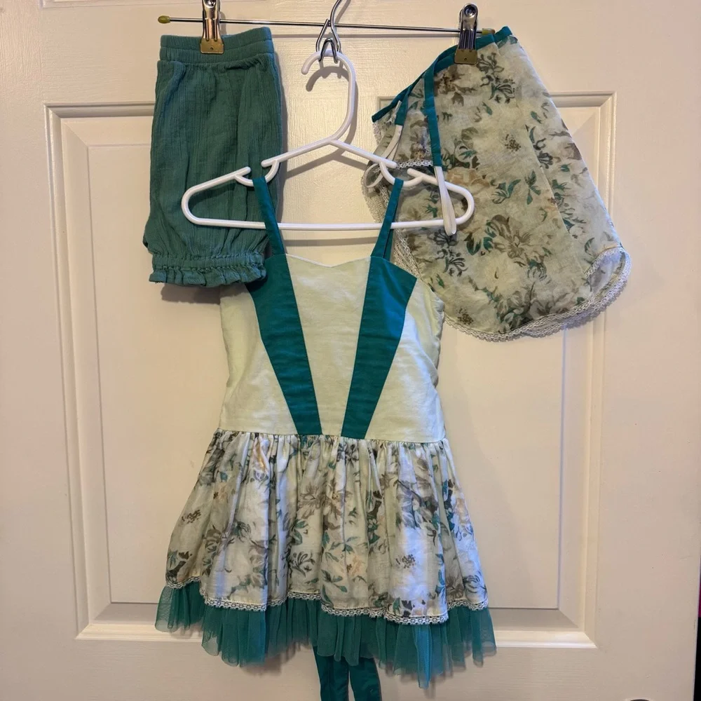Well Dressed Wolf 2T Girls Silk Blend Floral Fairy Dress Teal Bloomers, Arm Caps